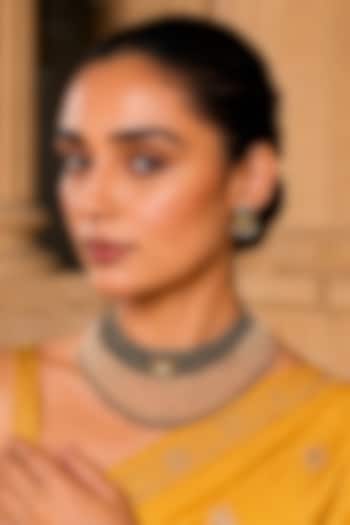Silver Finish Faux Pearl Choker Necklace Set by Tad Accessories at Pernia's Pop Up Shop
