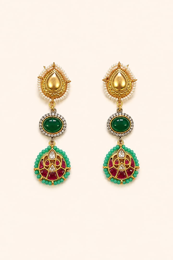 Gold Finish Kundan Polki & Multi-Colored Stone Necklace Set by Tad Accessories at Pernia's Pop Up Shop