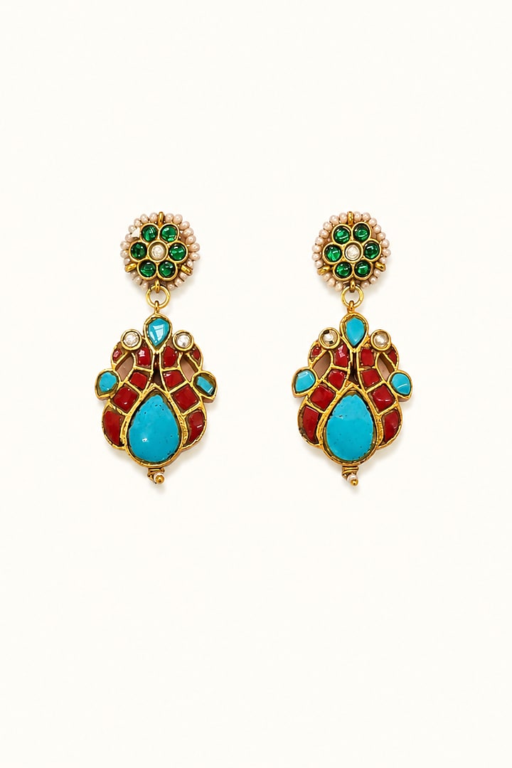Gold Finish Kundan Polki & Multi-Colored Stone Necklace Set by Tad Accessories at Pernia's Pop Up Shop