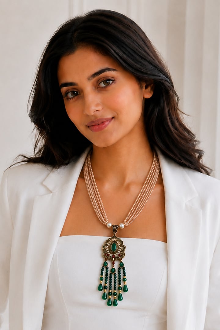 Two-Tone Finish Crystal Beaded Necklace Set by Tad Accessories at Pernia's Pop Up Shop