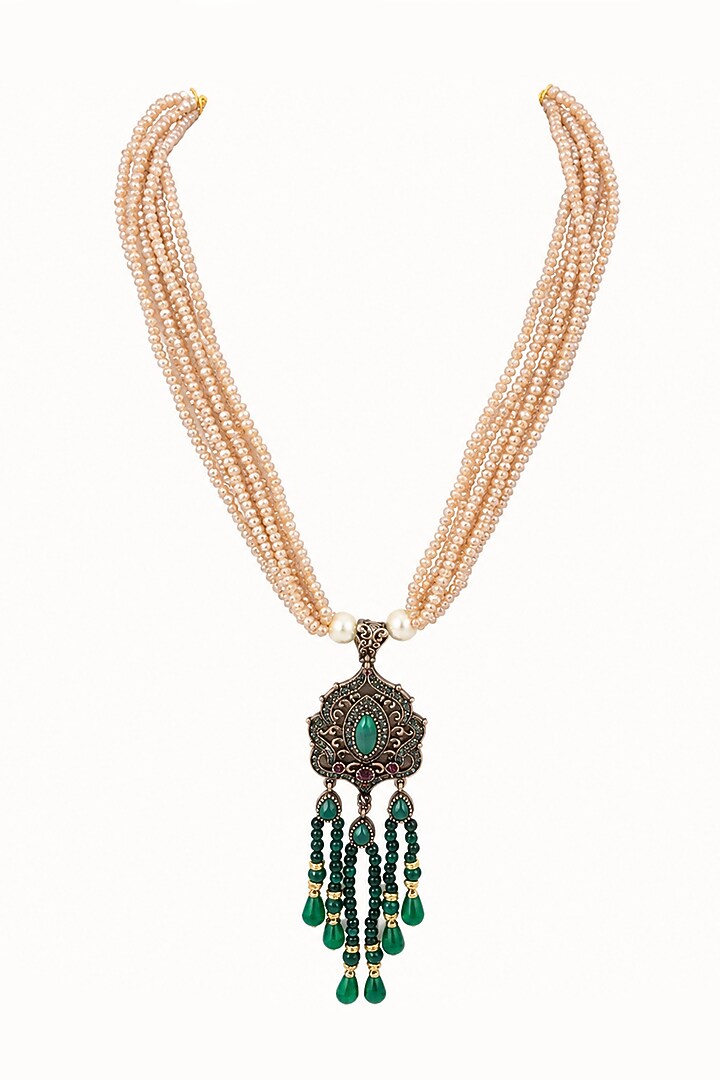 Two-Tone Finish Crystal Beaded Necklace Set by Tad Accessories at Pernia's Pop Up Shop