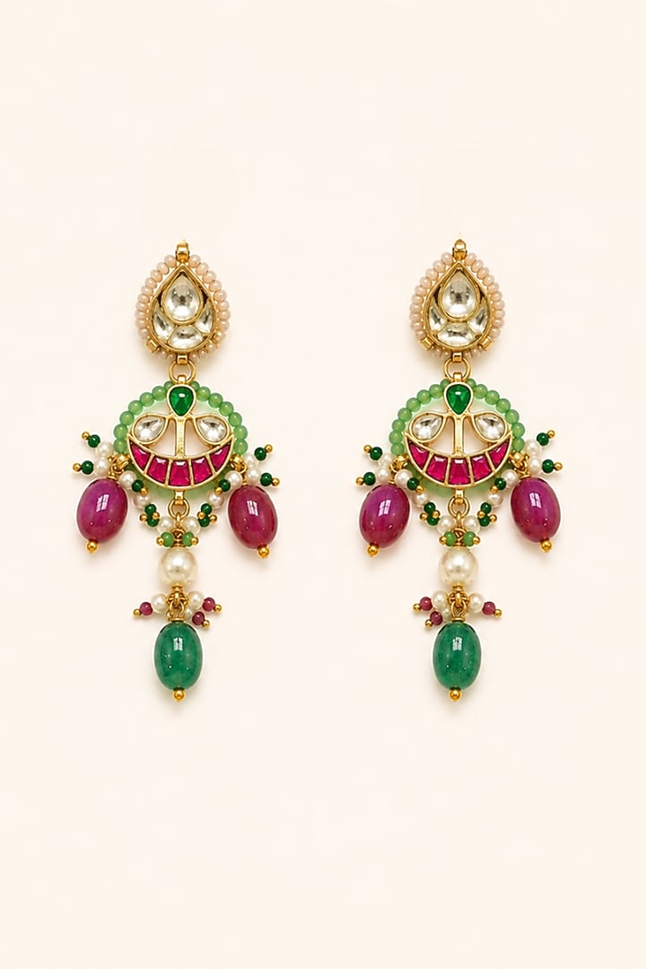 Gold Finish Kundan Polki Choker Necklace Set by Tad Accessories at Pernia's Pop Up Shop