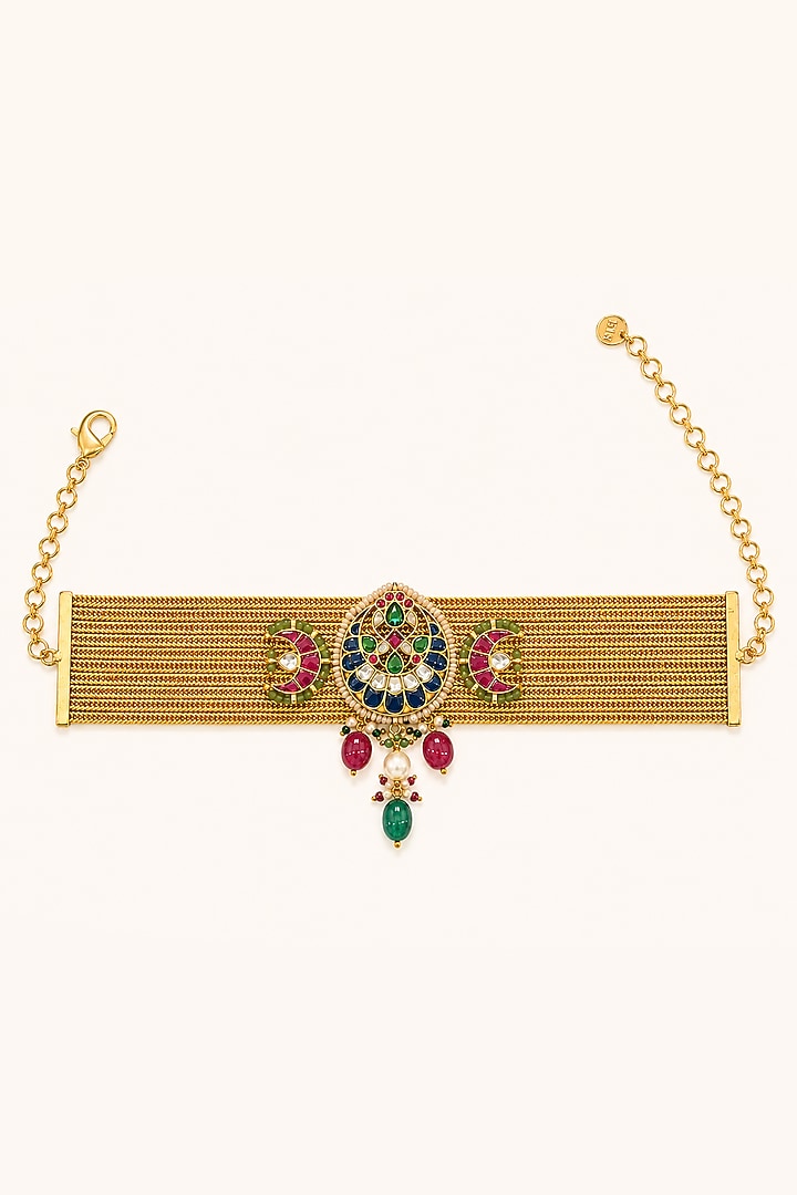 Gold Finish Kundan Polki Choker Necklace Set by Tad Accessories at Pernia's Pop Up Shop