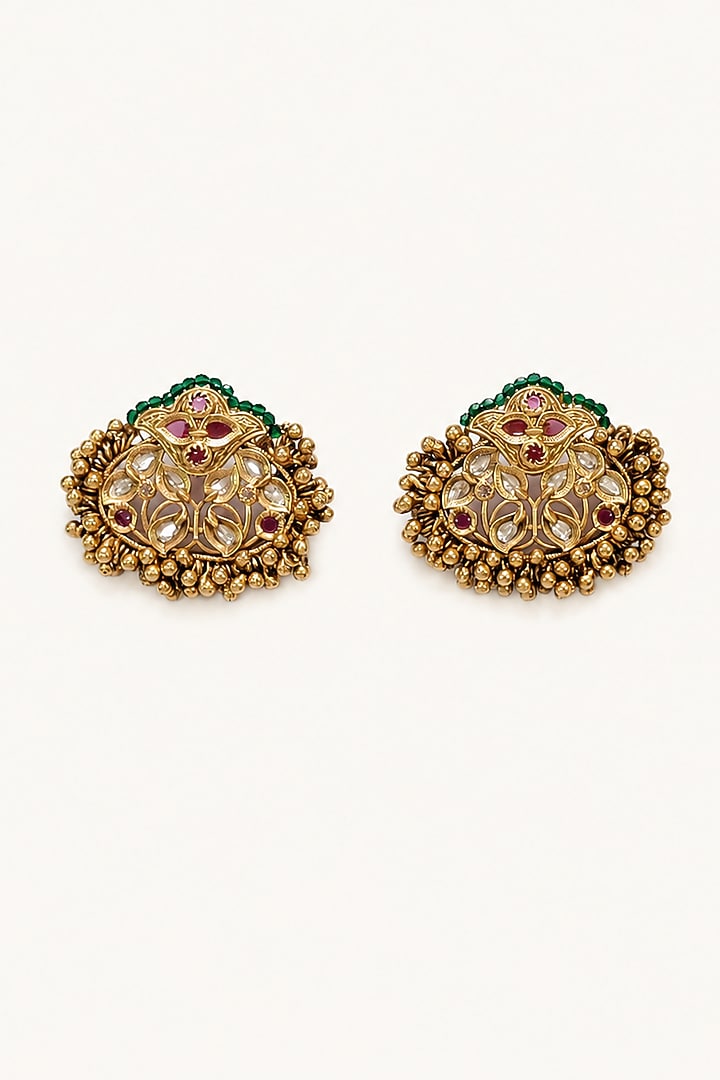 Gold Finish Kundan Polki & Semi Precious Stone Necklace Set by Tad Accessories at Pernia's Pop Up Shop