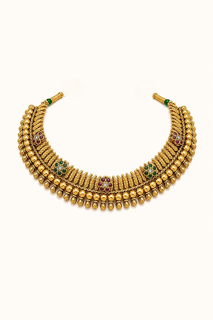 Gold Finish Kundan Polki & Semi Precious Stone Necklace Set by Tad Accessories at Pernia's Pop Up Shop