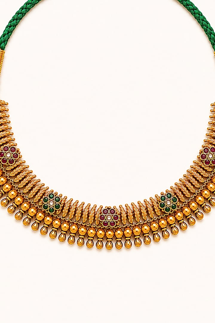 Gold Finish Kundan Polki & Semi Precious Stone Necklace Set by Tad Accessories at Pernia's Pop Up Shop