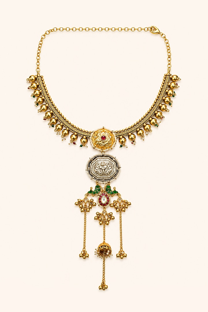 Two-Tone Finish Kundan Polki Necklace Set by Tad Accessories at Pernia's Pop Up Shop