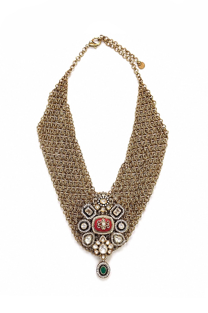 Gold Finish Imitation Polki & Semi-Precious Stone Necklace by Tad Accessories at Pernia's Pop Up Shop