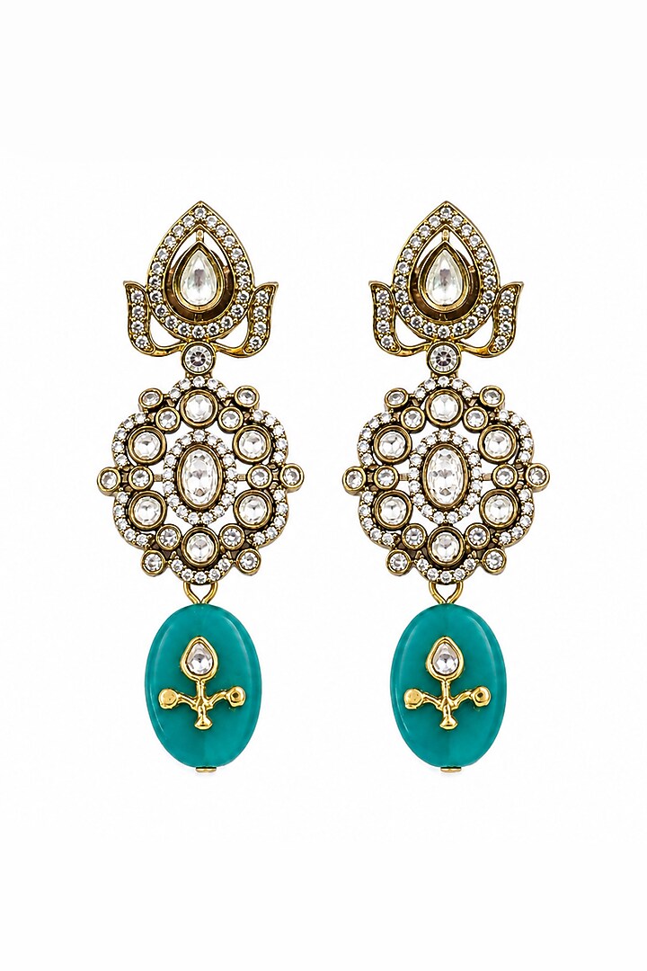 Gold Finish Imitation Polki & Turquoise Stone Necklace Set by Tad Accessories at Pernia's Pop Up Shop
