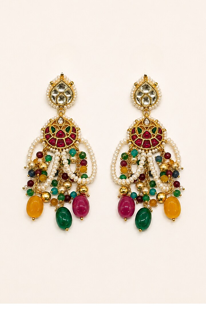 Gold Finish Imitation Polki & Multi-Colored Semi-Precious Stone Necklace Set by Tad Accessories at Pernia's Pop Up Shop