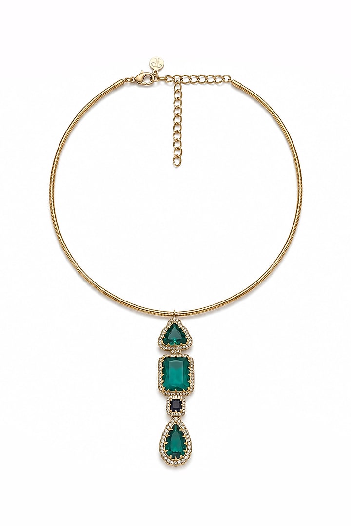 Gold Finish Emerald Hasli Necklace Set by Tad Accessories at Pernia's Pop Up Shop