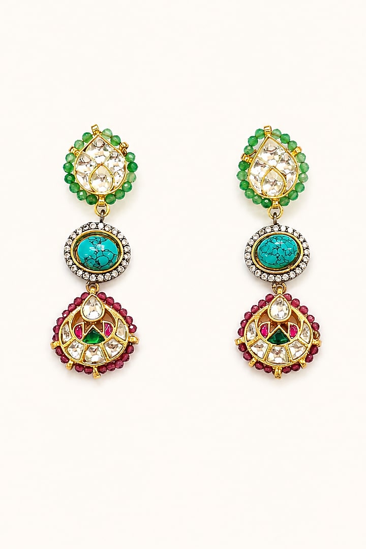 Gold Finish Imitation Polki & Multi-Colored Semi-precious Stone Necklace by Tad Accessories at Pernia's Pop Up Shop