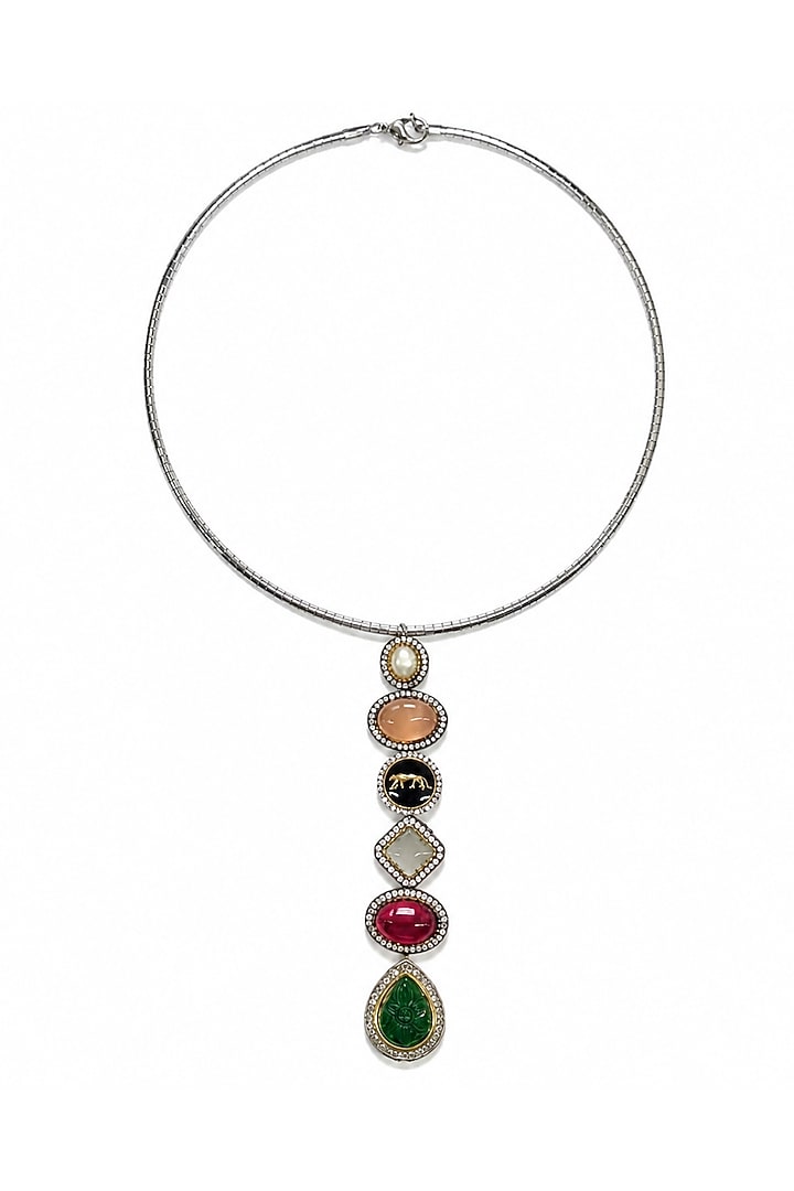 Two-Tone Finish Multi-Colored Stone Necklace by Tad Accessories at Pernia's Pop Up Shop
