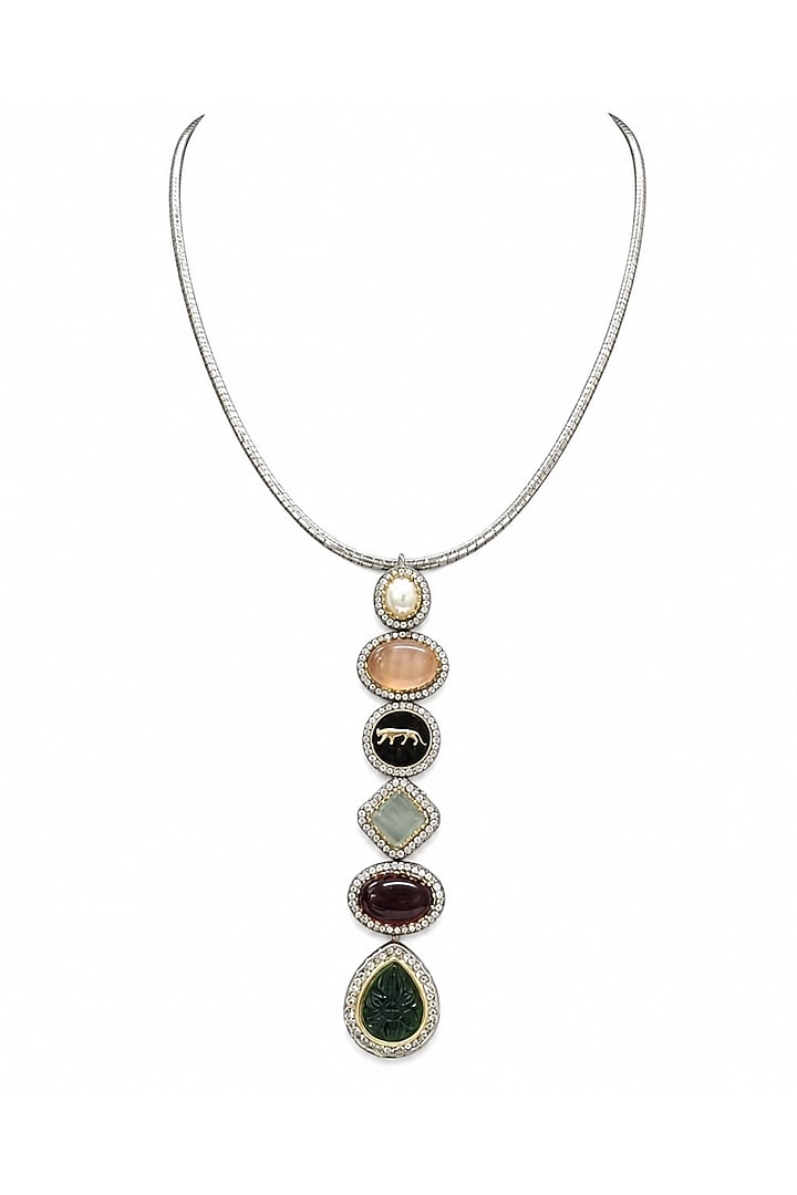 Two-Tone Finish Multi-Colored Stone Necklace by Tad Accessories at Pernia's Pop Up Shop
