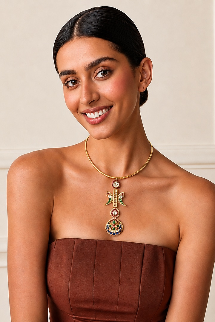Gold Finis Imitation Polki Necklace by Tad Accessories at Pernia's Pop Up Shop