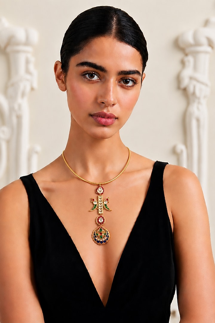 Gold Finis Imitation Polki Necklace by Tad Accessories at Pernia's Pop Up Shop