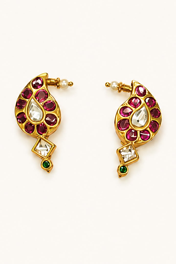 Gold Finish Imitation Polki & Ruby Ston Necklace Set by Tad Accessories at Pernia's Pop Up Shop