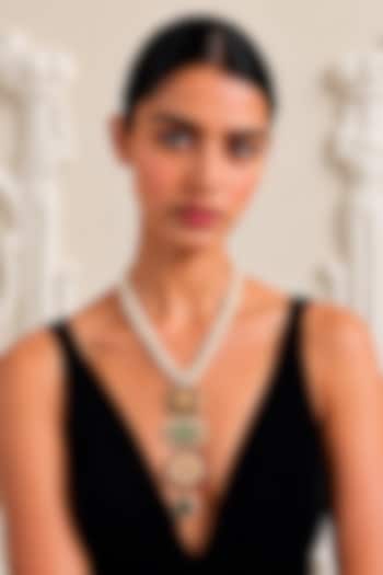 Two-Tone Finish Imitation Polki & Faux Pearl Necklace by Tad Accessories at Pernia's Pop Up Shop