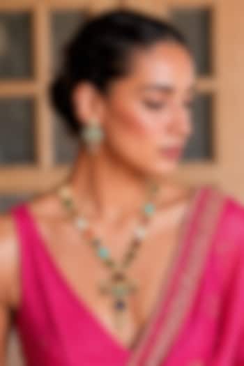 Gold Finish Imitation Polki & Multi-Colored Semi-precious Stone Necklace Set by Tad Accessories at Pernia's Pop Up Shop