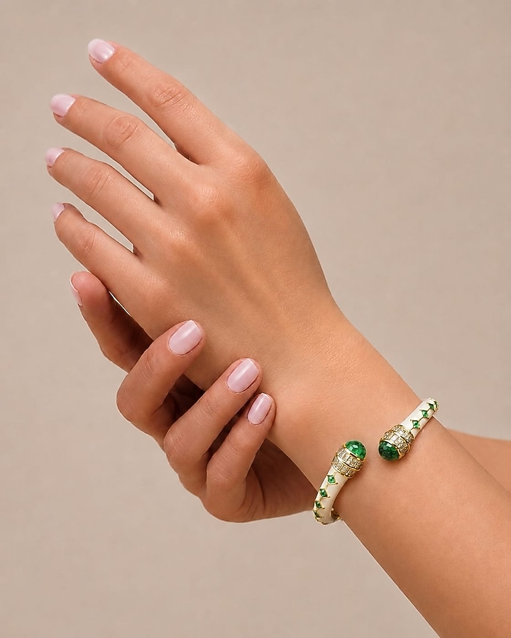 Gold Finish Green Stone Enameled Bangle by Tad Accessories at Pernia's Pop Up Shop