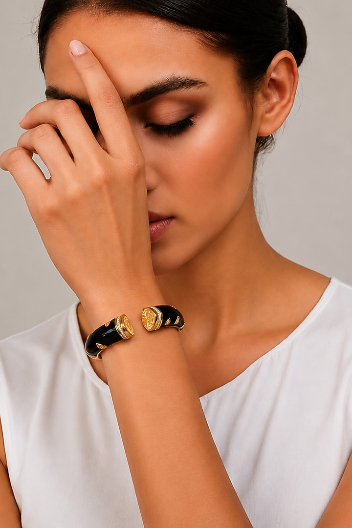 Gold Finish Topaz Stone Enameled Bangle by Tad Accessories at Pernia's Pop Up Shop