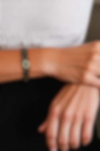 Gold Finish Green Semi-Precious Stone Enameled Bangle by Tad Accessories at Pernia's Pop Up Shop