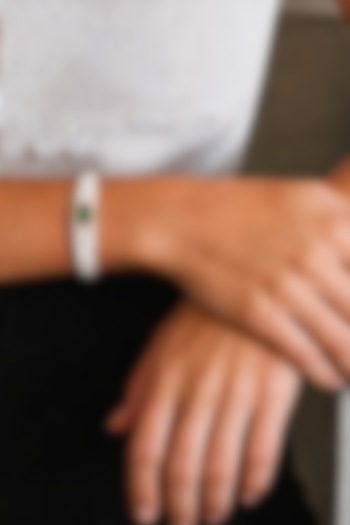 Gold Finish Green Semi-Precious Stone Enameled Bangle by Tad Accessories at Pernia's Pop Up Shop