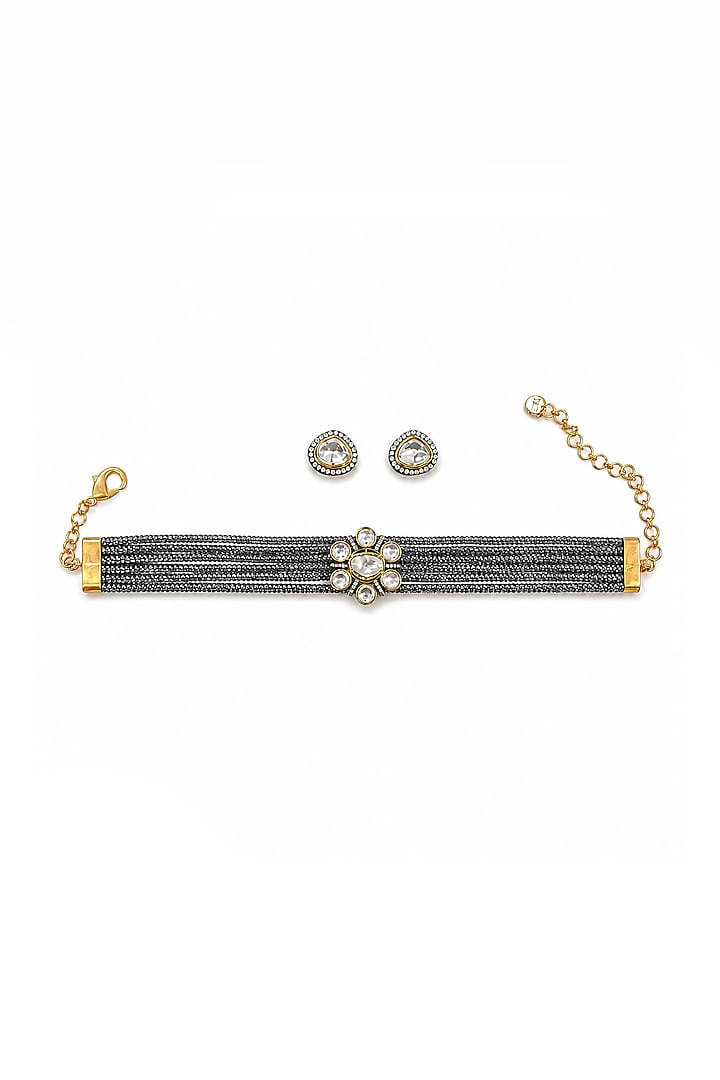 Two-Tone Finish Kundan Polki & Crystal Choker Necklace Set by Tad Accessories at Pernia's Pop Up Shop