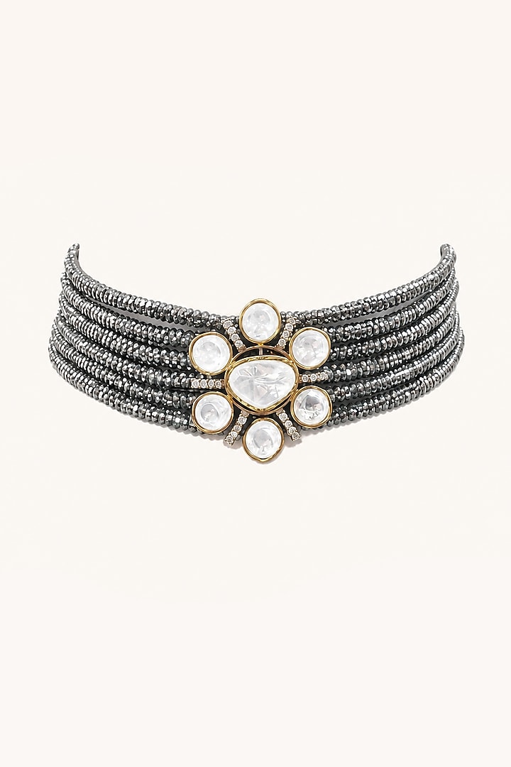 Two-Tone Finish Kundan Polki & Crystal Choker Necklace Set by Tad Accessories at Pernia's Pop Up Shop