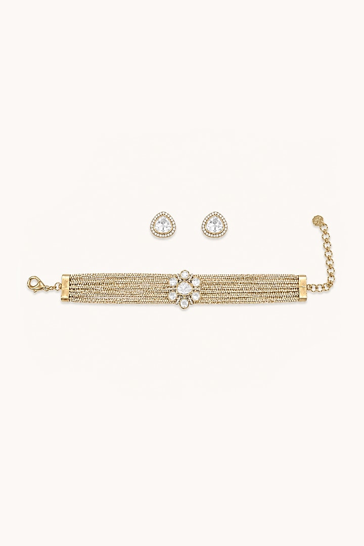 Two-Tone Finish Kundan Polki & Crystal Choker Necklace Set by Tad Accessories at Pernia's Pop Up Shop