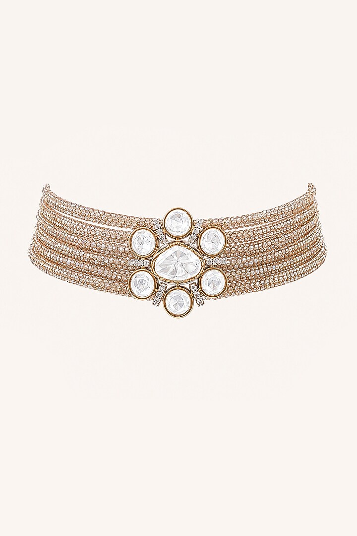 Two-Tone Finish Kundan Polki & Crystal Choker Necklace Set by Tad Accessories at Pernia's Pop Up Shop