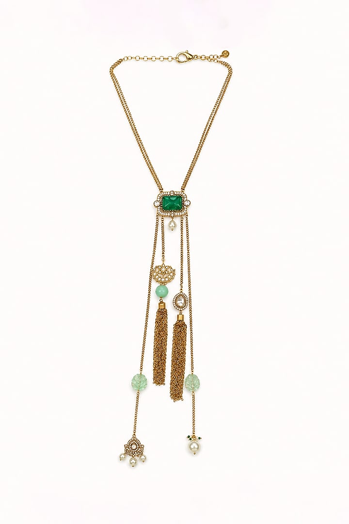 Two-Tone Finish Imitation Polki & Green Semi-precious Stone Necklace by Tad Accessories at Pernia's Pop Up Shop