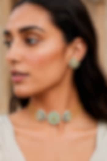 Gold Finish CZ Stone Choker Necklace Set by Tad Accessories at Pernia's Pop Up Shop