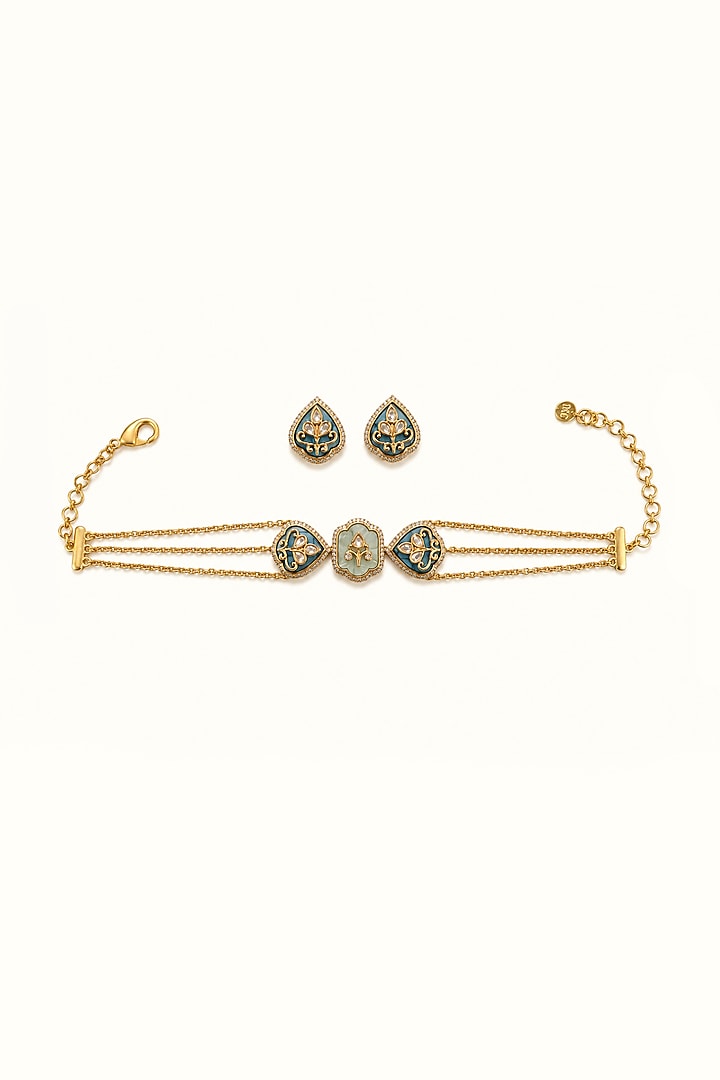 Gold Finish CZ Stone Choker Necklace Set by Tad Accessories at Pernia's Pop Up Shop