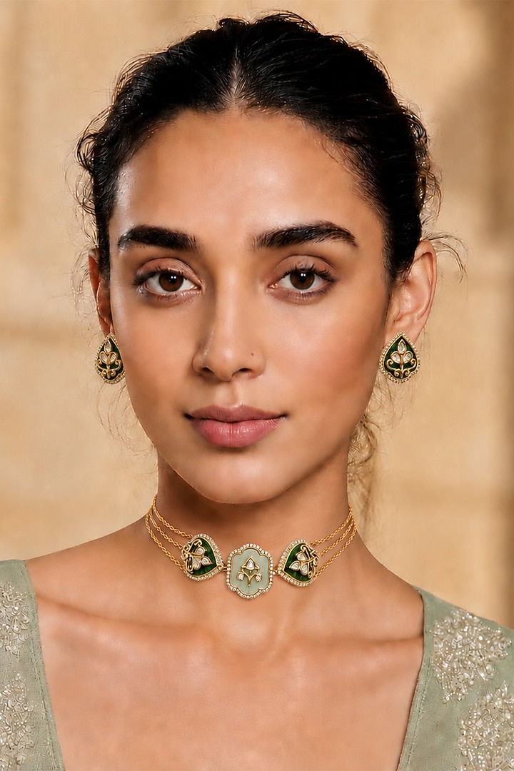 Gold Finish CZ Stone Choker Necklace Set by Tad Accessories at Pernia's Pop Up Shop