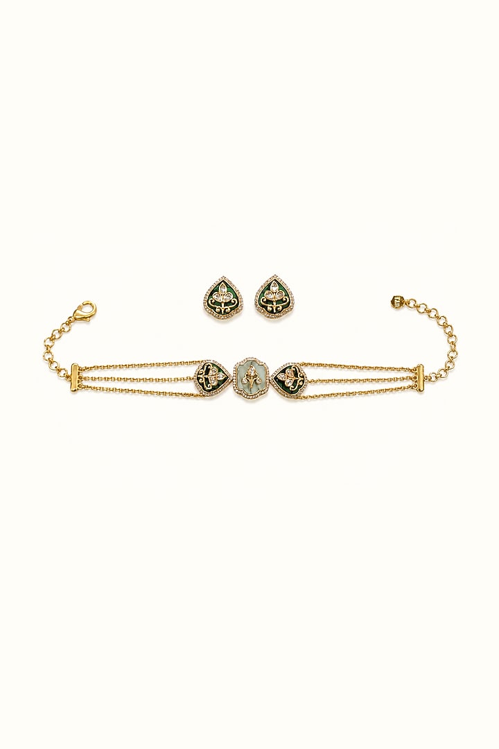 Gold Finish CZ Stone Choker Necklace Set by Tad Accessories at Pernia's Pop Up Shop