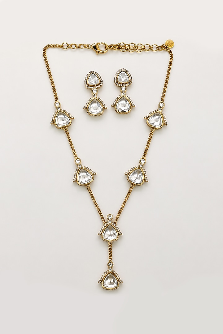 Gold Finish Imitation Polki Necklace Set by Tad Accessories at Pernia's Pop Up Shop
