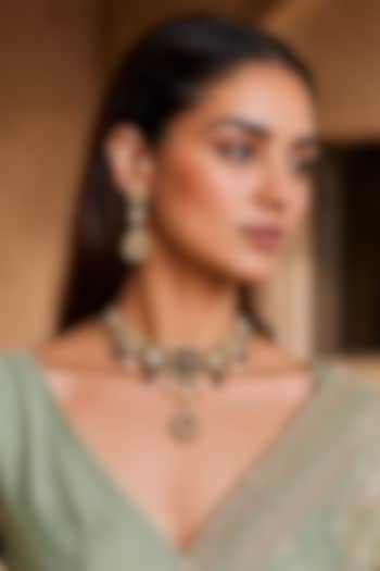 Two-Tone Finish Imitation Polki & Multi-Colored Semi-Precious Stone Necklace Set by Tad Accessories at Pernia's Pop Up Shop