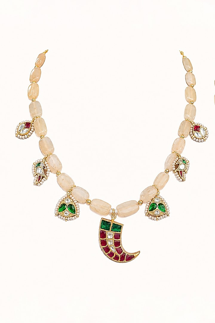 Two-Tone Finish Imitation Polki & Multi-Colored Semi-Precious Stone Necklace  by Tad Accessories at Pernia's Pop Up Shop