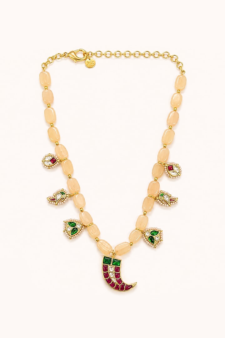 Two-Tone Finish Imitation Polki & Multi-Colored Semi-Precious Stone Necklace  by Tad Accessories at Pernia's Pop Up Shop