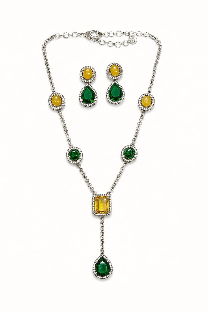 Gold Finish Multi-Colored Semi-Precious Stone Necklace Set by Tad Accessories at Pernia's Pop Up Shop