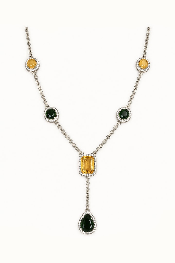 Gold Finish Multi-Colored Semi-Precious Stone Necklace Set by Tad Accessories at Pernia's Pop Up Shop
