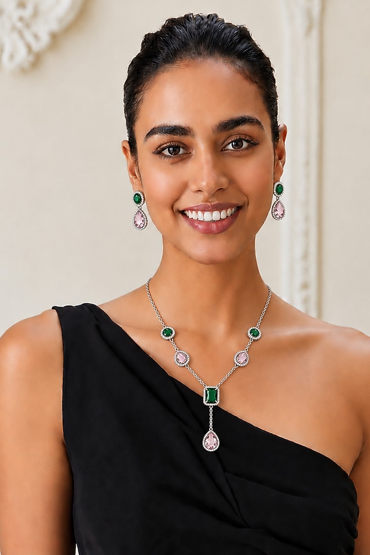 Gold Finish Multi-Colored Semi-Precious Stone Necklace Set by Tad Accessories at Pernia's Pop Up Shop