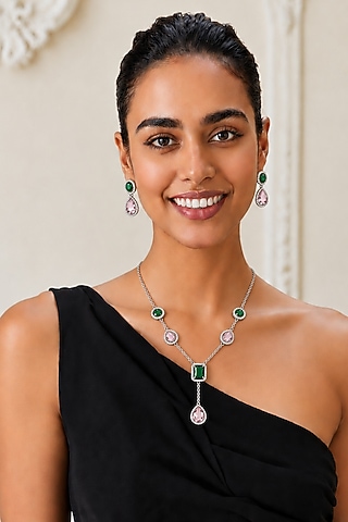 Gold Finish Multi-Colored Semi-Precious Stone Necklace Set by Tad Accessories