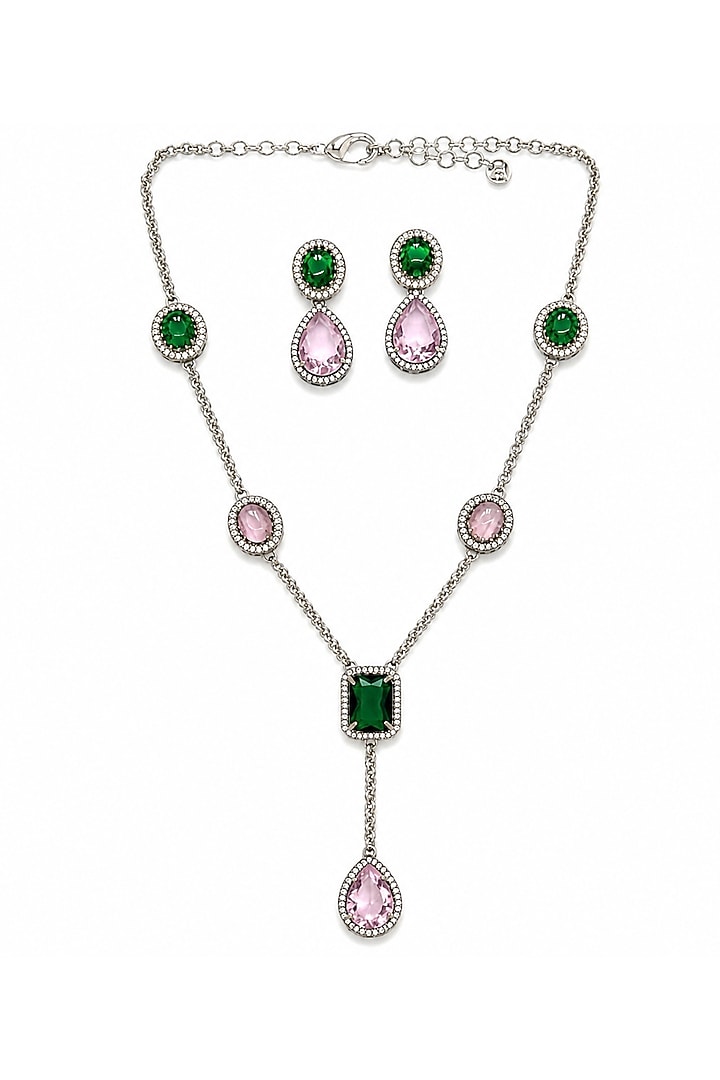 Gold Finish Multi-Colored Semi-Precious Stone Necklace Set by Tad Accessories at Pernia's Pop Up Shop