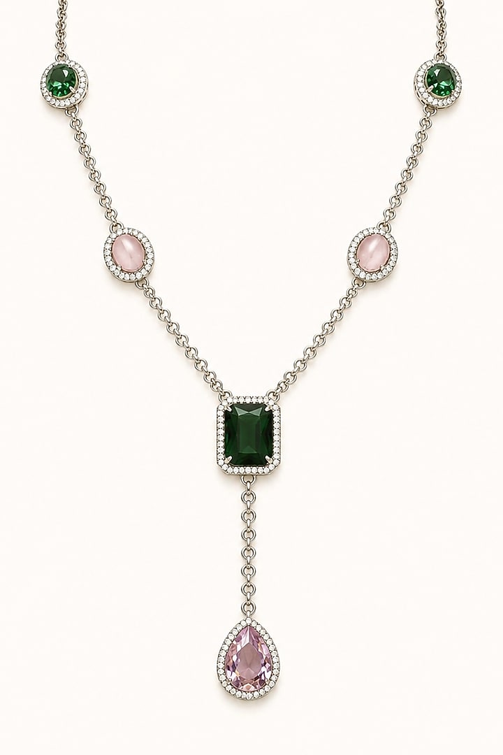 Gold Finish Multi-Colored Semi-Precious Stone Necklace Set by Tad Accessories at Pernia's Pop Up Shop