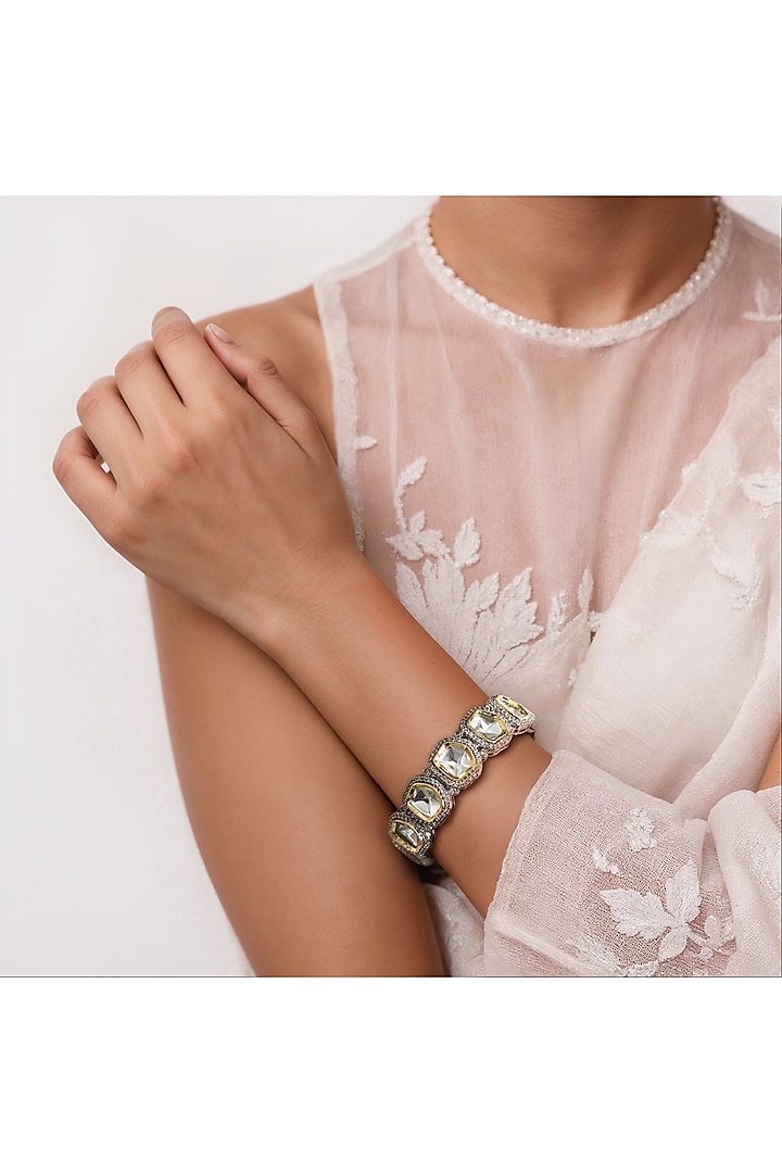 White Finish Imitation Kundan Polki Bangle by Tad Accessories at Pernia's Pop Up Shop