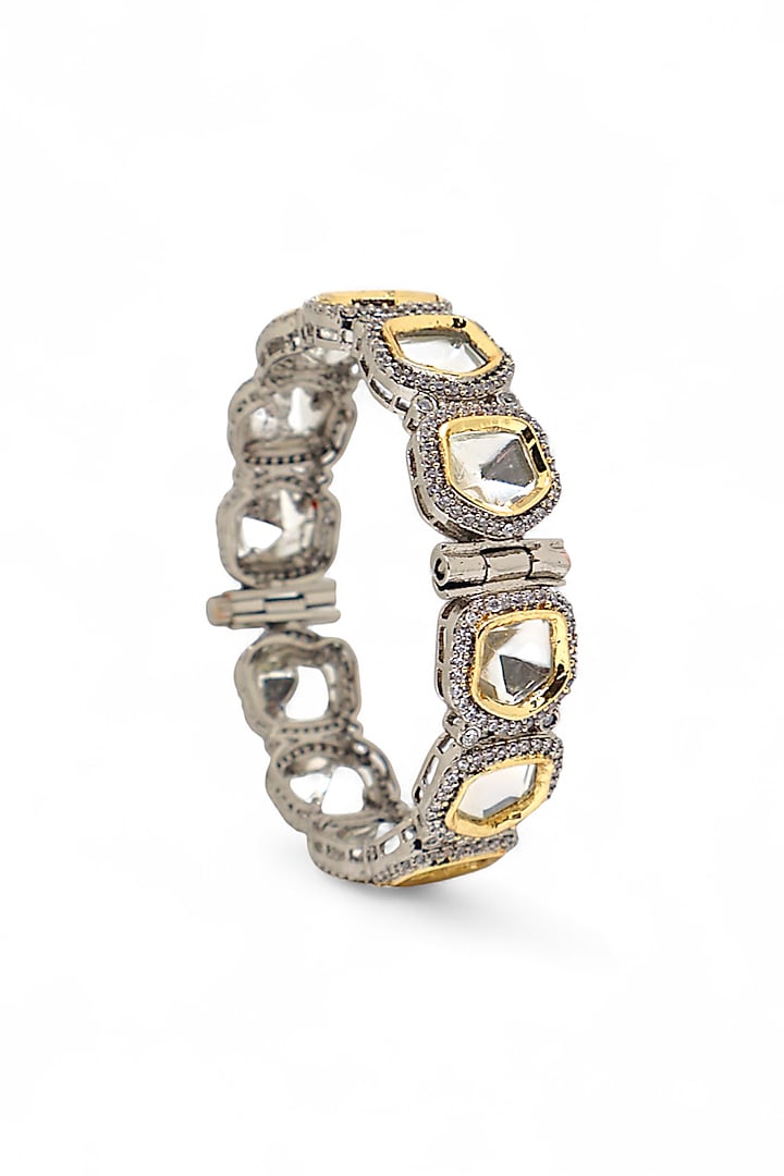 White Finish Imitation Kundan Polki Bangle by Tad Accessories at Pernia's Pop Up Shop