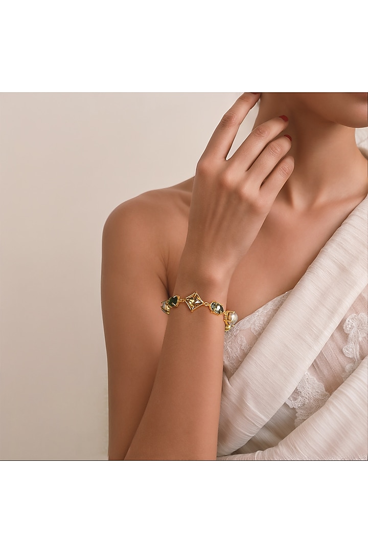 Gold Finish Multi-Colored Swarovski Stone Bracelet by Tad Accessories at Pernia's Pop Up Shop