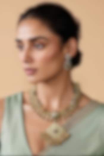 Gold Finish Multi-Colored Kundan Polki & Semi-Precious Stone Necklace Set by Tad Accessories at Pernia's Pop Up Shop